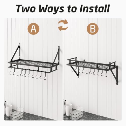 24 Inch Kitchen Pot Pan Rack Wall Mounted (Matt Black / 24 inch)