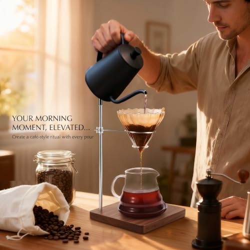 Pour Over Stand with North American Walnut Base & 360° Adjustable Coffee Filter Holder (Black Walnut)