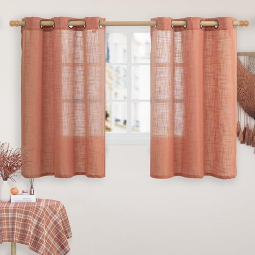 Terracotta Linen Curtains 54 Inch Length for Bedroom 2 Panels (34"W x 54"L (Pack of 2) / Terracotta)