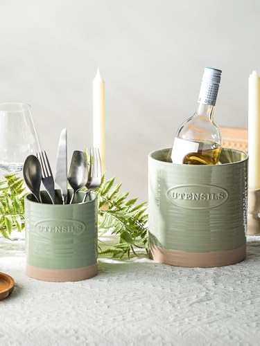 Kitchen Utensil Holder Set of 2 (Set of 2 (6.7 inches + 5.1 inches) / C-Green & Clay)