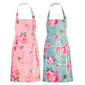 Floral Apron for Women with Pockets Cotton Canvas Waterproof Apron Cooking Baking Painting Gift (Red and Green)