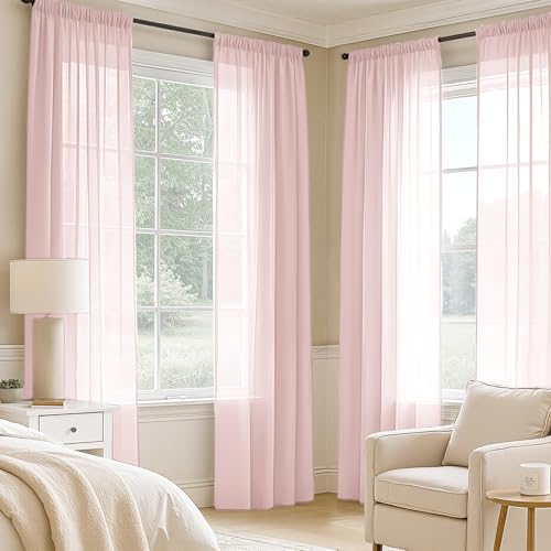 Blush Pink Sheer Curtains 90 Inches Long 4 Panels 42 x 90 Inches (42"W x 90"L (Pack of 4) / Blush Pink)