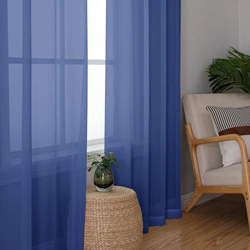 Sheer Royal Blue Curtains 90 inches Long 2 Panels (Royal Blue / 42"W x 90"L (Pack of 2))