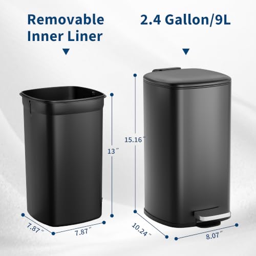 Bathroom Trash Can with Lid (Black / 2.4 gallons)
