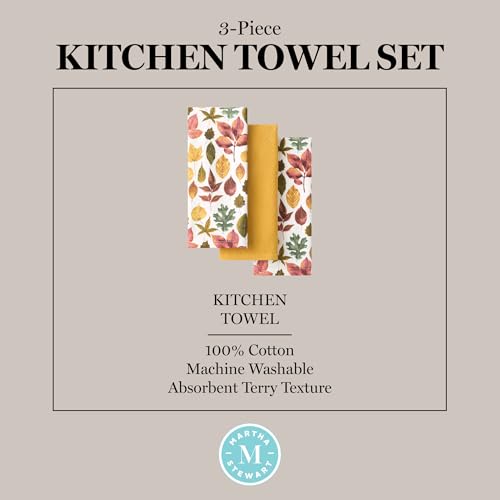 Autumn Harvest Falling Leaves Kitchen Towel 3 (Tan/Red/Green)