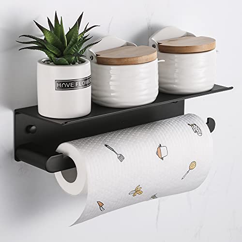 Wall Mount Paper Towel Holder with Shelf (Black)