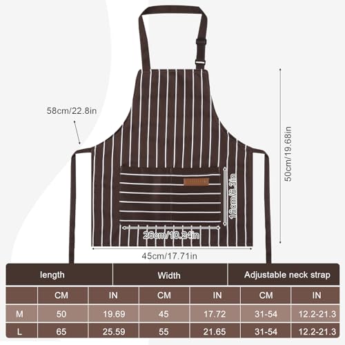 2 Pack Stripes Kid's Apron with 2 Pockets (55x65cm / Brown Wide Striped, Red Thin Stripes)