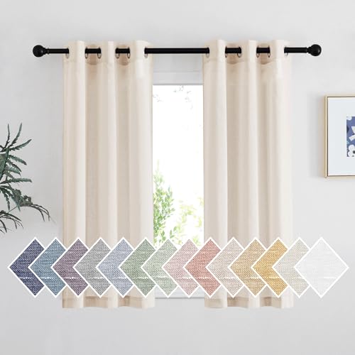 Beige Linen Sheer 48 inch Curtains (36"W x 48"L (Pack of 2) / Beige)