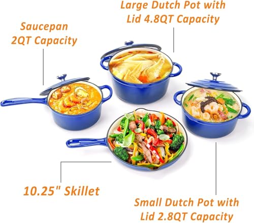 Enamel Cast Iron Cookware Set (Blue / 4 Pieces)