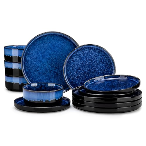 Starry Plates and Bowls Sets (12 Pieces(service for 4) / Blue)