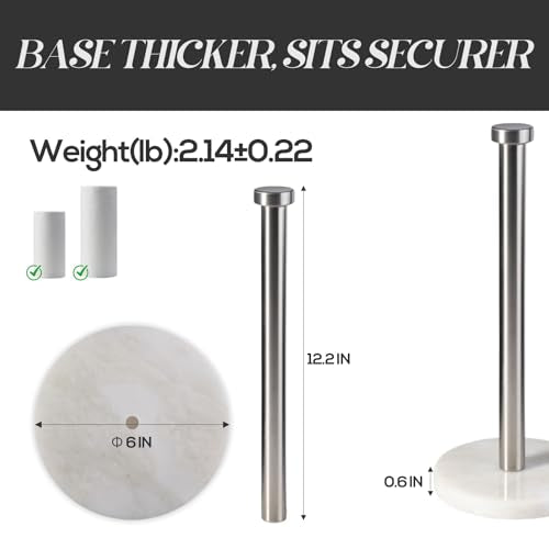 African Genuine Marble Paper Towel Holder Countertop (White Marble-silver Rod / 6" Marble Base)