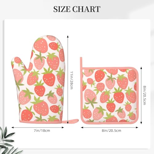 Strawberry Silicone Oven Mitts Pan Mats Set of 2 (Strawberry)
