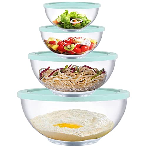 Glass Mixing Bowls with Lids Set (Clear, Green)