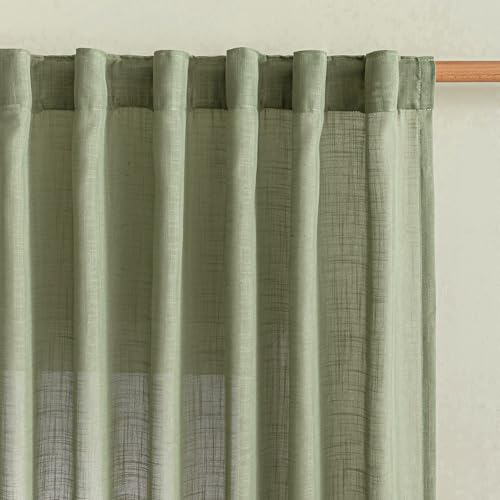 Sage Green Curtains 96 Inches Long for Living Room Sliding Glass Door Semi Sheer Drapes Light Filtering Window Treatments Soft Farmhouse Style Privacy Protect Back Tab (50"W x 96"L (Pack of 2) / Sage Green-new)