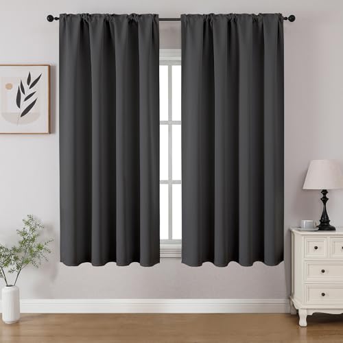Dark Grey Blackout Curtains 45 inch Length 2 Panels Set (Dark Grey / 52"W x 45"L (Pack of 2))