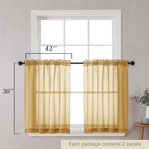 Gold Kitchen Curtains 30 Inch Length Tier 2 PCS (Gold / 42"W x 30"L (Pack of 2))