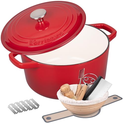 Enameled Cast Iron Dutch Oven Pot with Lid (6 QT / Red)