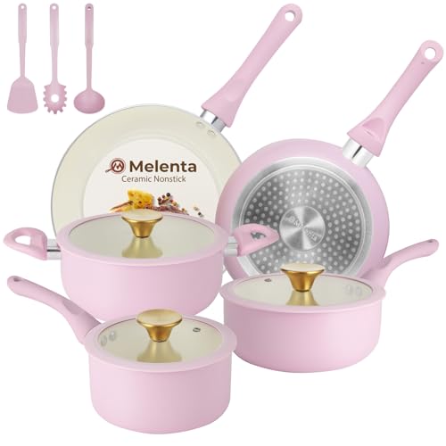 Pots and Pans Set Non Stick (Pink / 11 Piece)