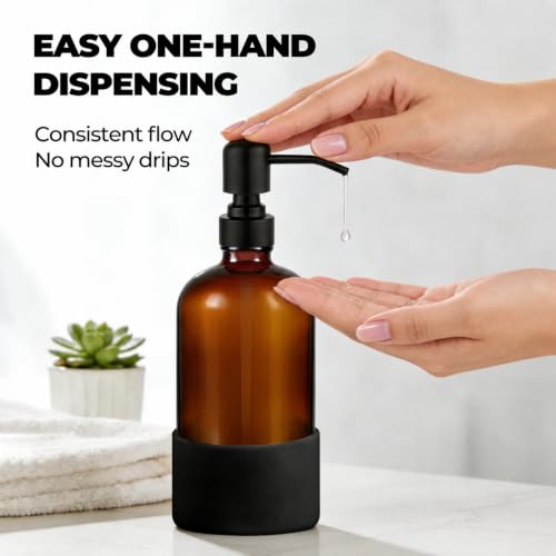 16 oz Amber Glass Soap Dispenser (Amber)