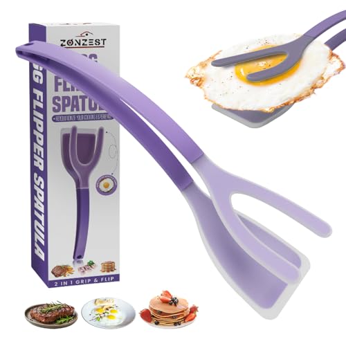 Silicone Egg Flipper Spatula Tongs (Purple)