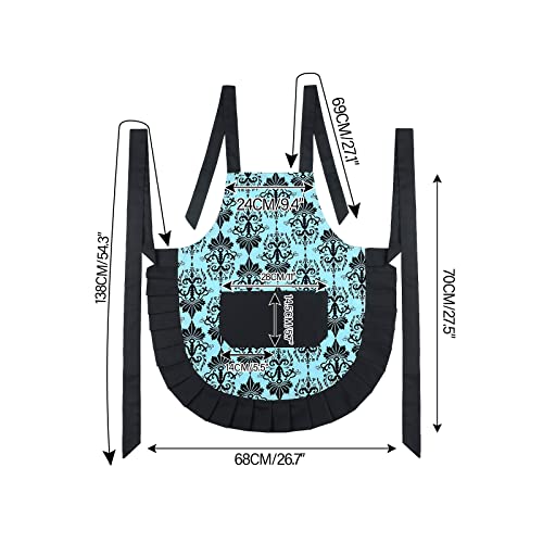 Cotton Vintage Damask Apron for Women (Blue-vintage)