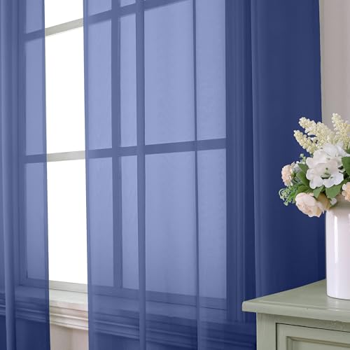 Royal Blue Sheer Curtains 84 Inches Long 2 Panels Set (40"W x 84"L (Pack of 2) / Royal Blue)