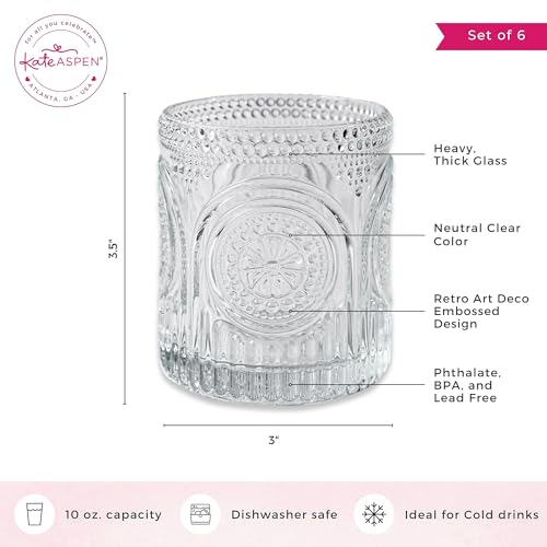 Ribbed Retro Arch Floral Clear Drinking Glasses Set of 6 (10 oz / Clear)