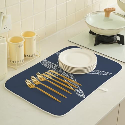 Coastal Beach Dish Drying Mat 18 x 24 inch (18" x 18" / Navy Blue Starfish)