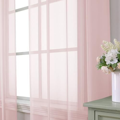 Blush Pink Sheer Curtains 96 Inches Long 2 Panels Set (42"W x 96"L (Pack of 2) / Blush Pink)
