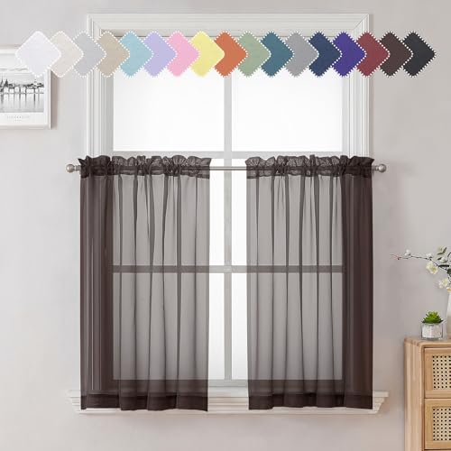 Chocolate Sheer Curtains 36 Inch Length 2 Panels (Chocolate / 42"W x 36"L (Pack of 2))