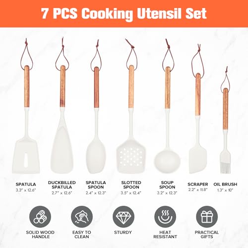 Silicone Cooking Utensils Set of 7 (White)