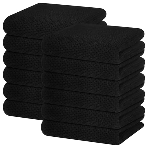 100% Cotton Waffle Weave Kitchen Dish Towels 12 (Black / 13 X 28 - 12 Pack)
