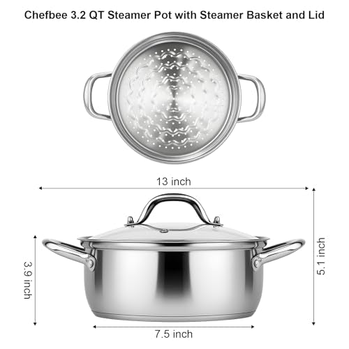 3.2QT Stainless Steel Steamer for Cooking with Food Steamer Basket (3.2QT)