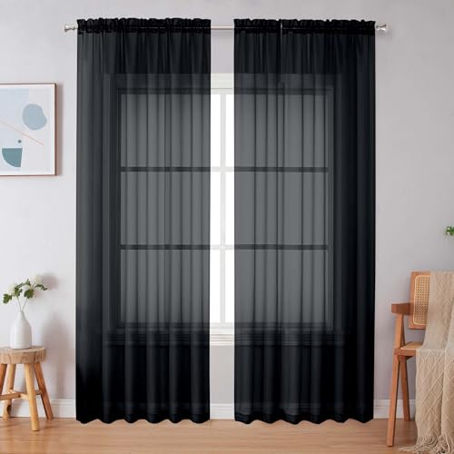 Black Sheer Curtains 90 Inches Long (Black / 59"W x 90"L (Pack of 2))