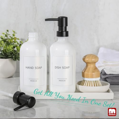 Kitchen Soap Dispenser Set (White Bottles + Black Pumps)