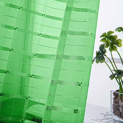 Check Sheer Curtains 108 Inches 2 Panels Set (Check - Green / 52"W x 108"L (Pack of 2))