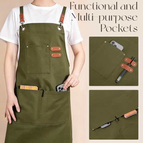 Chef Aprons for Men Women with Large Pockets (Olive Green)
