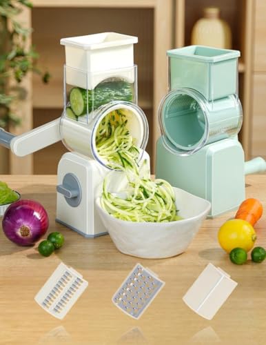 Rotary Cheese Grater with Hand Crank (Beige / 3 Blades)