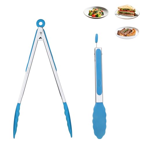 2 Pack Silicone Kitchen Tongs (Blue / 9+12inch)