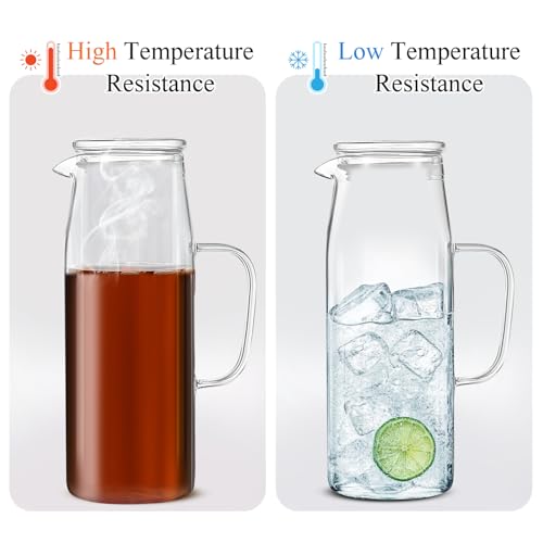 2 Sets Glass Pitcher with Lid Water Carafe (Glass Lid / 2l)