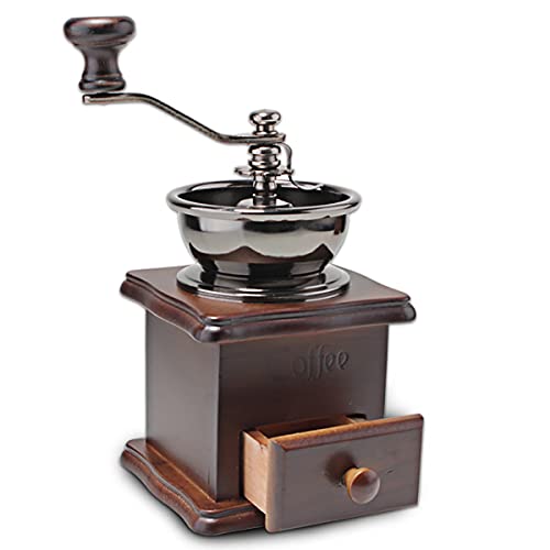 Wooden Manual Coffee Grinder Vintage Style Hand Coffee Mill Burr Coffee Grinder with Ceramic Hand Crank (Brown)
