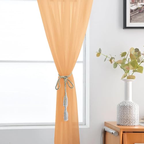 Basic Rod Pocket Sheer Voile Window Curtain Panels White 1 Pair 2 Panels 60 Width 84 Inch Long for Kitchen Bedroom Children Living Room Yard（Beige (Beige / 60"W x 84"L (Pack of 2))