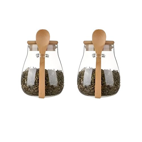 Airtight glass jar storage container with bamboo lid Set of 2 (Small)