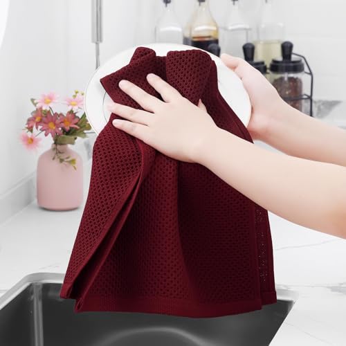 100% Cotton Waffle Weave Kitchen Dish Towels 24 (Burgundy / 13 X 28 - 24 Pack)