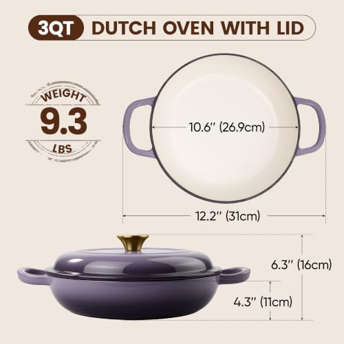 Vintage Style 3 Quart Enameled Cast Iron Braiser (Purple)