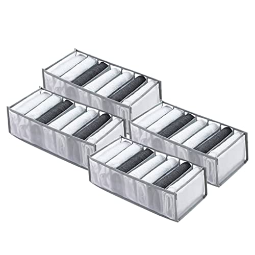 Wardrobe Clothes Organizer 7 Grids Portable Closet Organizer Mesh Separation Storage Box Foldable Closet Drawer Organizer for Underwear Socks Scarves Leggings (Grey / 4 Leggings Grid)
