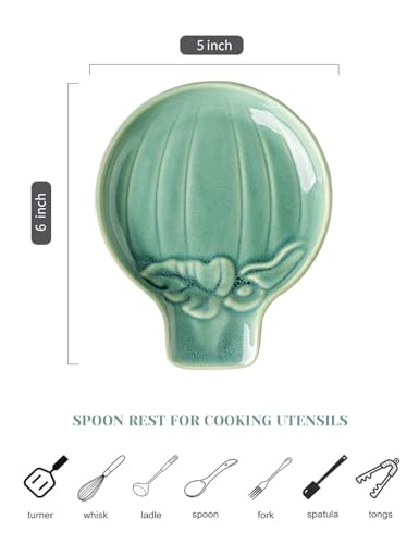Ceramic Spoon Rest for Stove Top (Glazed Green)