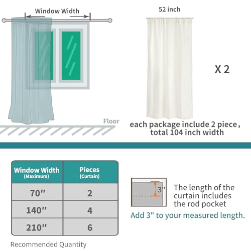 Light Grey Linen Sheer Curtains for Living Room 52 X 84 Inch Length (Light Grey / 52"W x 84"L (Pack of 2))