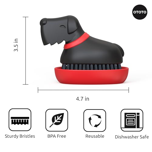 NEW) OTOTO Oscar Dog Dish Brush - Dog Gifts, Daschund, Wiener Dog, Dish Scrub Brush, Dish Scrubber, Kitchen Vegetable Scrub Brush Palm Brush, White Elephant Gifts, Cute Kitchen Gadgets (Oscar)