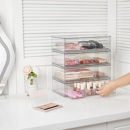 12.1''W Clear Stackable Storage Drawers (Wide-3pack-Clear)